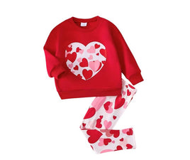 Heart Red Long Sleeve Fleece With Leggings Valentine Two-Piece Outfit