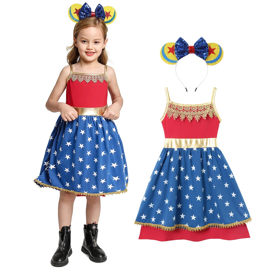 Girls Princess Dress Mickey Mouse Frozen Elsa Cosplay Halloween