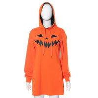 Halloween Pumpkin Printed Hoodie Dress Women 2023 Fall New Casual Fashion Long Sleeve Hooded Sweatshirt Dress Y2K Streetwear