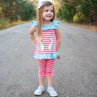 Girls Pink Swan Princess Striped Tunic and Capri Leggings Outfit