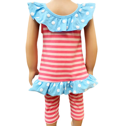 Girls Pink Swan Princess Striped Tunic and Capri Leggings Outfit