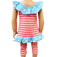 Girls Pink Swan Princess Striped Tunic and Capri Leggings Outfit