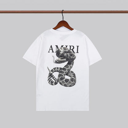 Cross-border foreign trade European and American fashion summer colorful letters amiri printed short sleeve men and women all-match round neck loose T-shirt