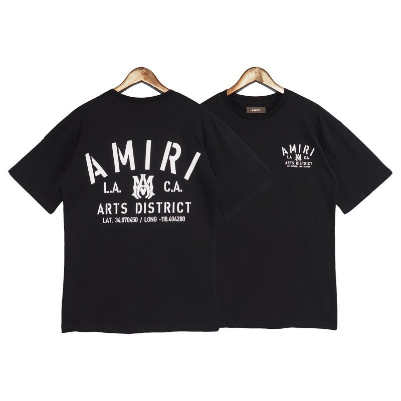 Cross-border wholesale correct version amiri splash ink flow paint camouflage starry sky graffiti letters short sleeve High Street sweethearts T-shirt