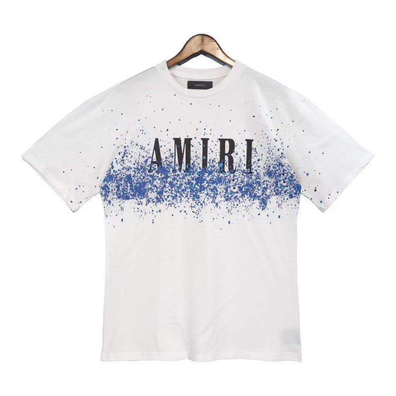 Cross-border wholesale correct version amiri splash ink flow paint camouflage starry sky graffiti letters short sleeve High Street sweethearts T-shirt