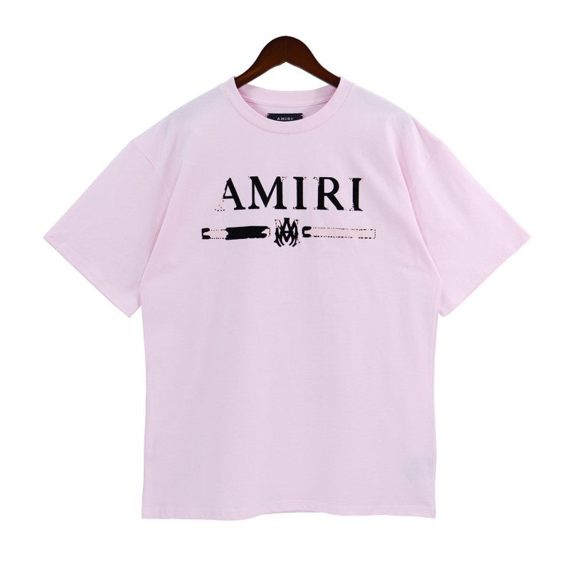 Cross-border wholesale correct version amiri splash ink flow paint camouflage starry sky graffiti letters short sleeve High Street sweethearts T-shirt