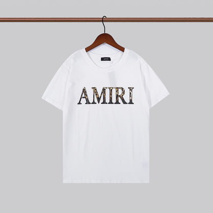 Cross-border foreign trade European and American fashion summer colorful letters amiri printed short sleeve men and women all-match round neck loose T-shirt