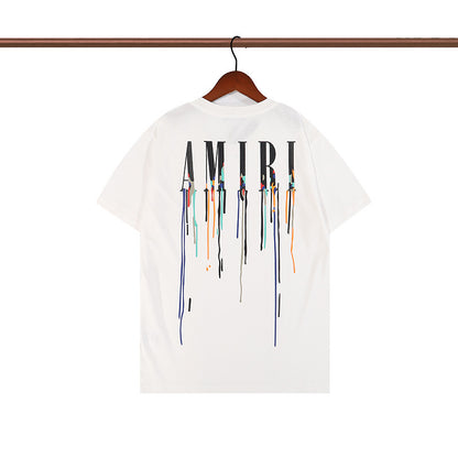 Cross-border foreign trade European and American fashion summer colorful letters amiri printed short sleeve men and women all-match round neck loose T-shirt