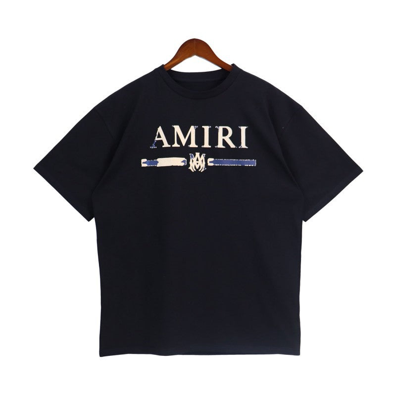 Cross-border wholesale correct version amiri splash ink flow paint camouflage starry sky graffiti letters short sleeve High Street sweethearts T-shirt