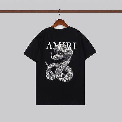 Cross-border foreign trade European and American fashion summer colorful letters amiri printed short sleeve men and women all-match round neck loose T-shirt