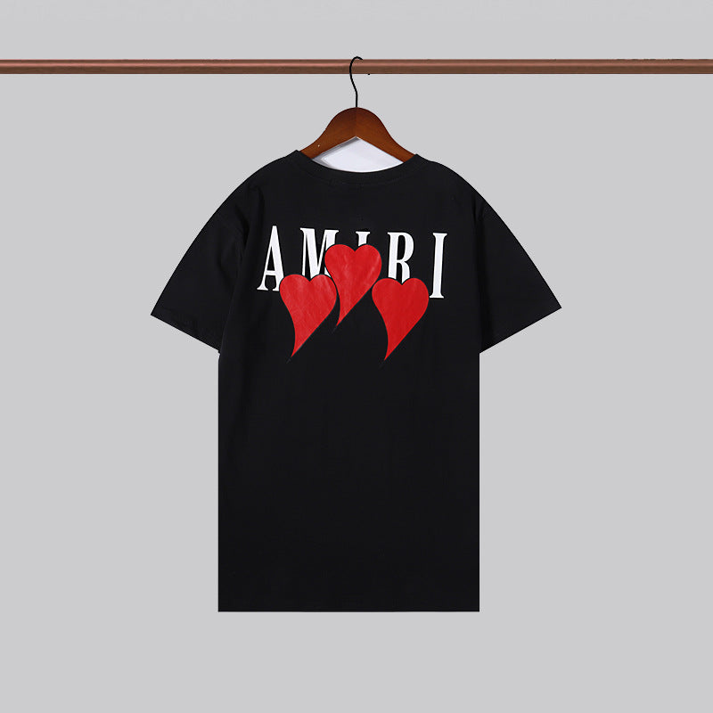 Cross-border foreign trade European and American fashion summer colorful letters amiri printed short sleeve men and women all-match round neck loose T-shirt