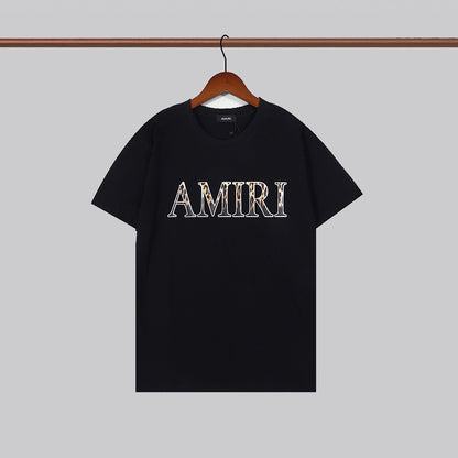 Cross-border foreign trade European and American fashion summer colorful letters amiri printed short sleeve men and women all-match round neck loose T-shirt