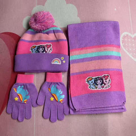 Pony Set Hat Scar And Glove Set For Girls