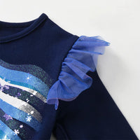 Purple Unicorn Long Sleeve Mesh Cotton Dress