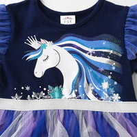 Purple Unicorn Long Sleeve Mesh Cotton Dress