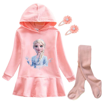 Frozen Elsa Princess Autumn Winter Sweatershirt Dresses Girls Long