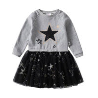 Size 5 Adorable Gray Star Sweater Dress with Black Tulle Skirt