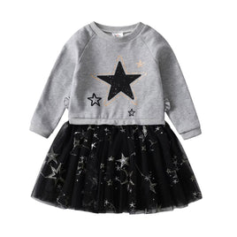 Size 5 Adorable Gray Star Sweater Dress with Black Tulle Skirt