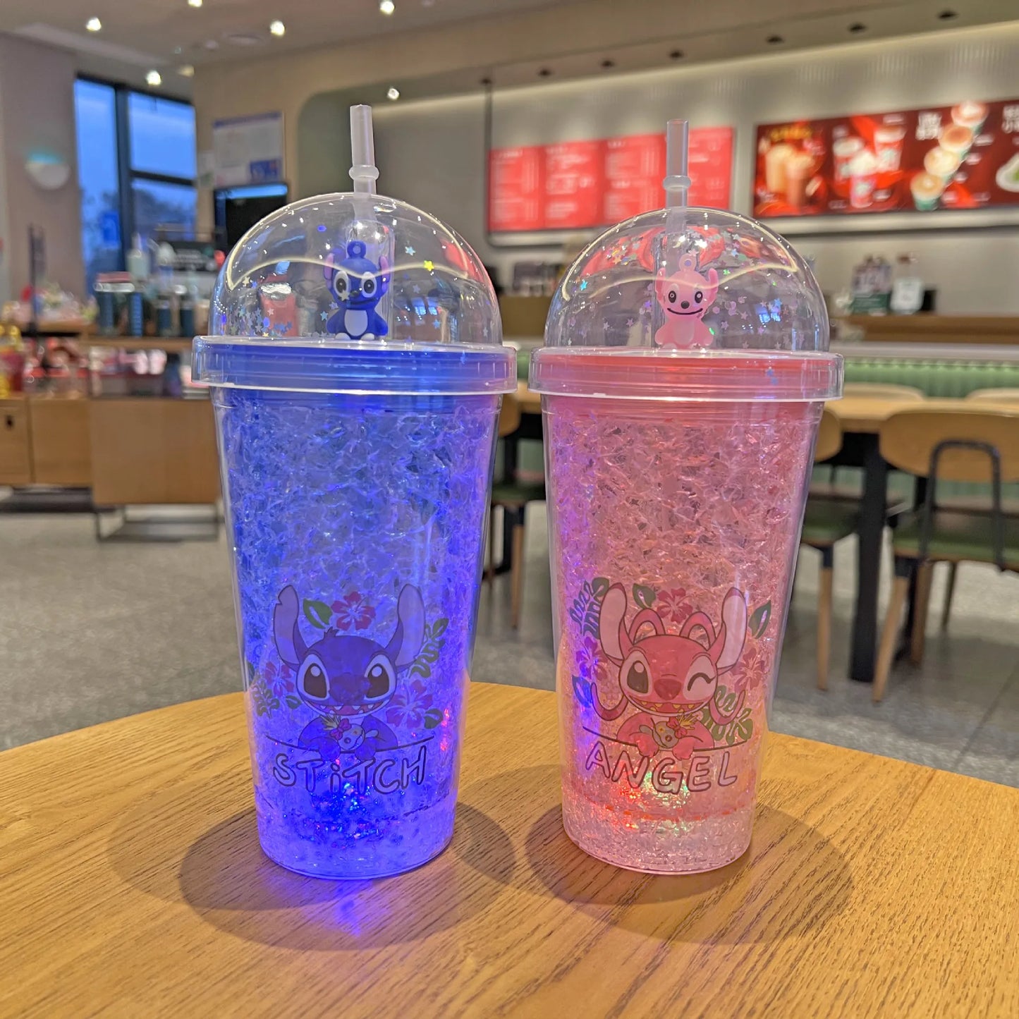 450ML Kawaii Disney Stitch Luminous Water Cup Cartoon Figure Double