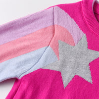 Adorable Pink Star Striped Pullover Knitwear Cotton Sweater for Autumn Winter