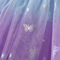 Adorable Butterfly Sequin White And Purple Long Sleeve Cotton Dress