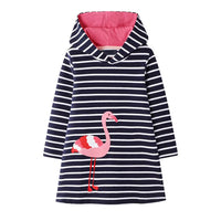Black and White Cotton Flamingo Long Sleeved Hood Dress/Tunic