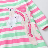 Hooded Unicorn Striped Straight Sequin Cotton Dress