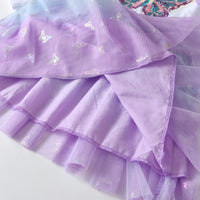 Adorable Butterfly Sequin White And Purple Long Sleeve Cotton Dress