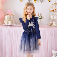 4t Navy Unicorn Cotton Dress with Glitter Tulle