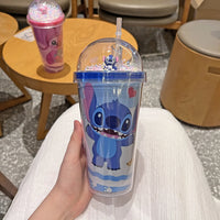 450ML Kawaii Disney Stitch Luminous Water Cup Cartoon Figure Double