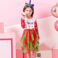 Christmas Snowflake Cotton Mesh Long Sleeve Dress