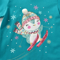 Snowman Snowflake Girls Long Sleeve Striped Cotton T Shirt