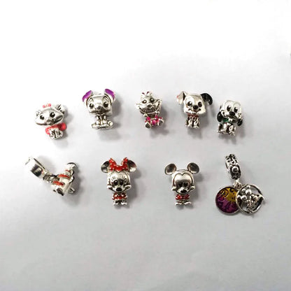 925 Silver Mickey Minnie Mouse Disney Charms Bead Pendant Fit