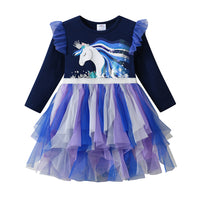 Adorable Mesh Pony Long Sleeve Cotton Dress