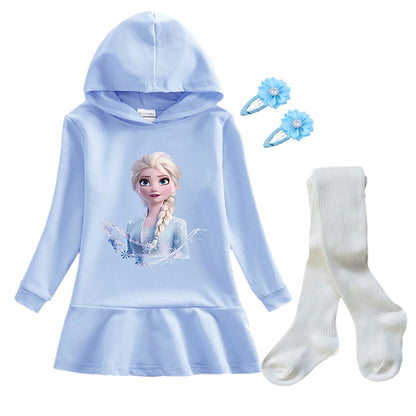 Frozen Elsa Princess Autumn Winter Sweatershirt Dresses Girls Long