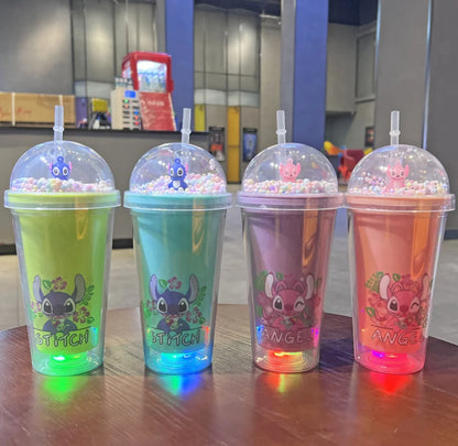 450ML Kawaii Disney Stitch Luminous Water Cup Cartoon Figure Double