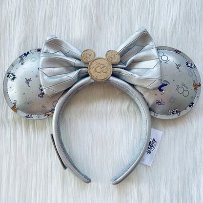 New Disney Silver 100th Anniversary Mickey Mouse Ear Headband Minnie