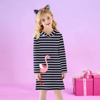 Black and White Cotton Flamingo Long Sleeved Hood Dress/Tunic