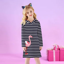Black and White Cotton Flamingo Long Sleeved Hood Dress/Tunic