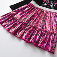 Adorable Black and Pink Cat Design Kids Cotton Shiny Dress