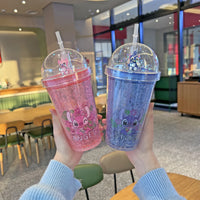 450ML Kawaii Disney Stitch Luminous Water Cup Cartoon Figure Double