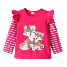 Squirrel Ruffled Cotton Long Sleeve Tops
