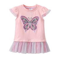 Adorable Pink Butterfly Sequin Kids Cotton Top