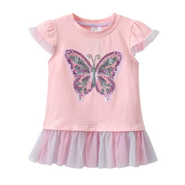 Adorable Pink Butterfly Sequin Kids Cotton Top