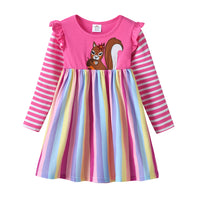 Squirrel Pink Stripe Long Sleeve Cotton Dress