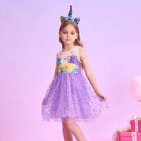 Unicorn Rainbow Dress with Purple Tulle Skirt