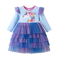 Unicorn Mesh Raffle Blue Cotton Dress