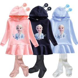 Frozen Elsa Princess Autumn Winter Sweatershirt Dresses Girls Long