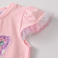 Adorable Pink Butterfly Sequin Kids Cotton Top