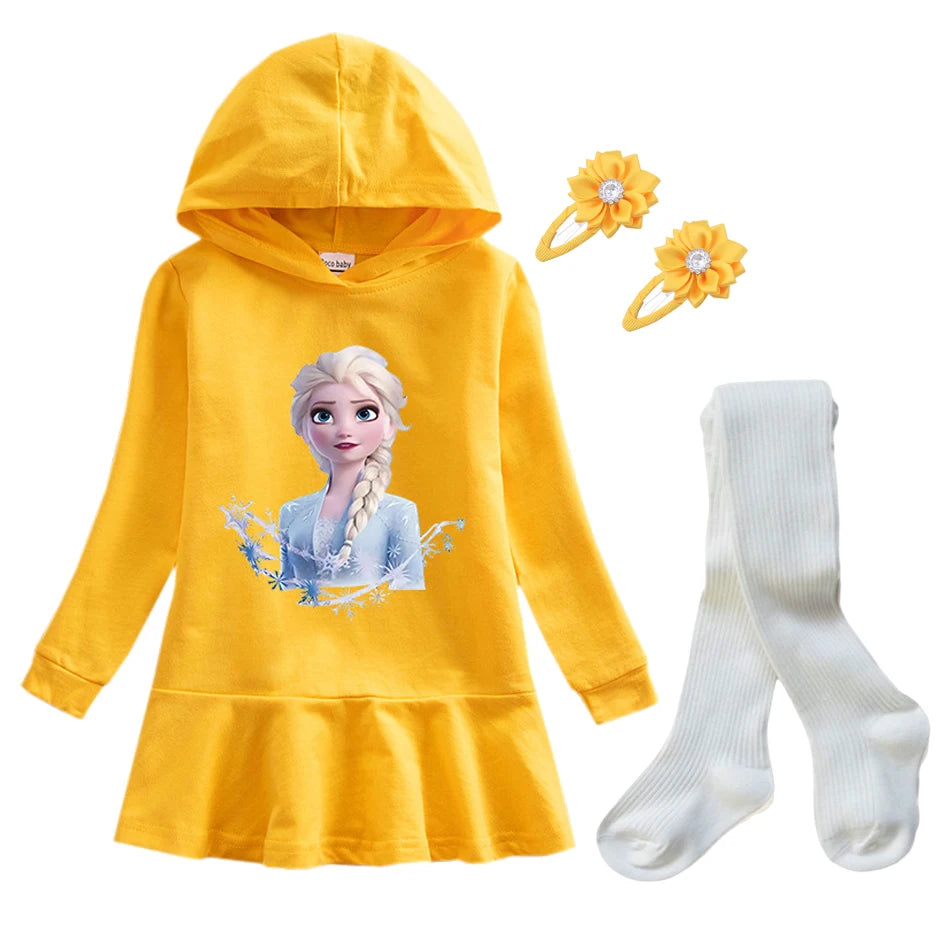 Frozen Elsa Princess Autumn Winter Sweatershirt Dresses Girls Long